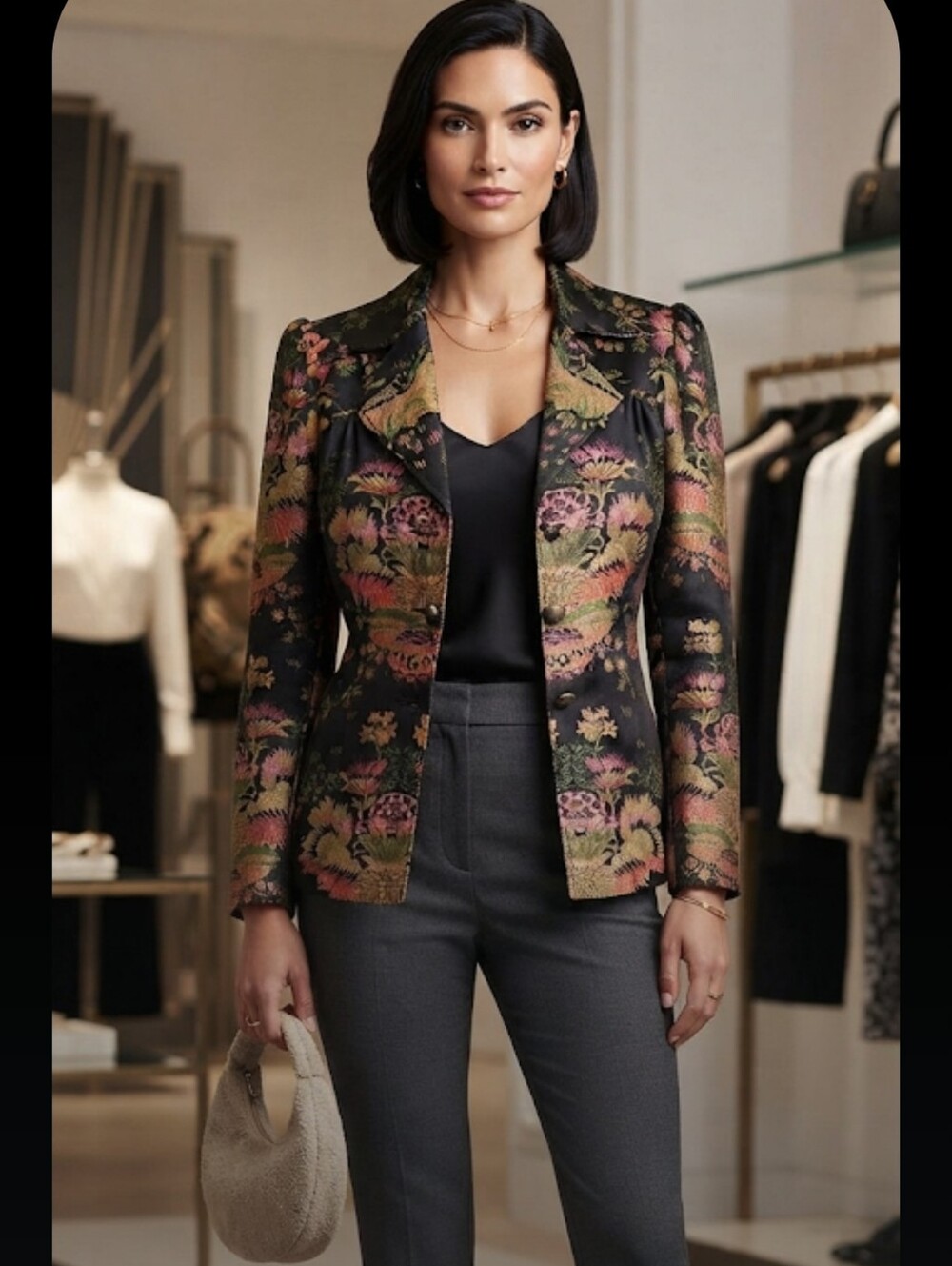 Cabi Black Floral Jacquard Japonese Women’s Blazer Jacket